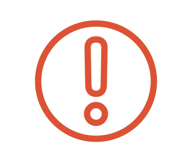 An orange exclamation point icon on a white background