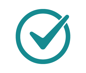 A teal checkmark icon