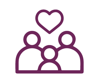 A purple icon with a family of three under a heart