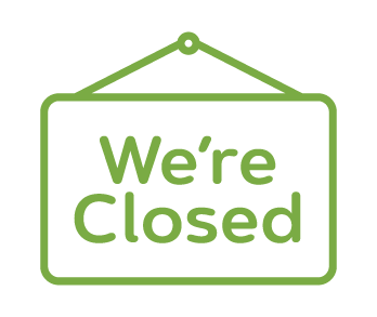 A green "We're Closed" icon on a white background