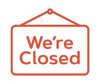 An orange "We're Closed" icon on a white background