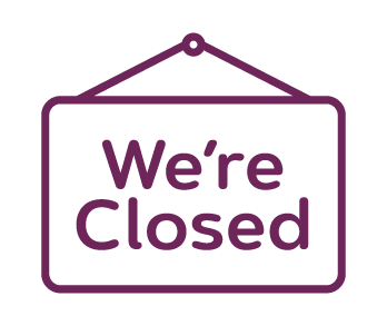 A purple "We're Closed" icon on a white background
