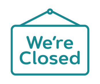 A teal "We're Closed" icon on a white background