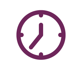 A purple clock icon on a white background