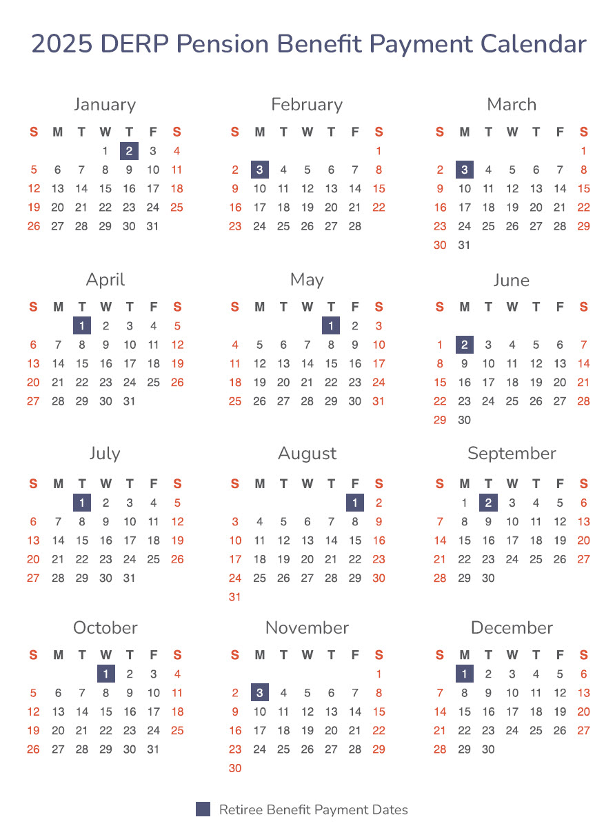 A cover image showing the 2025 DERP Pension Benefit Payment Calendar