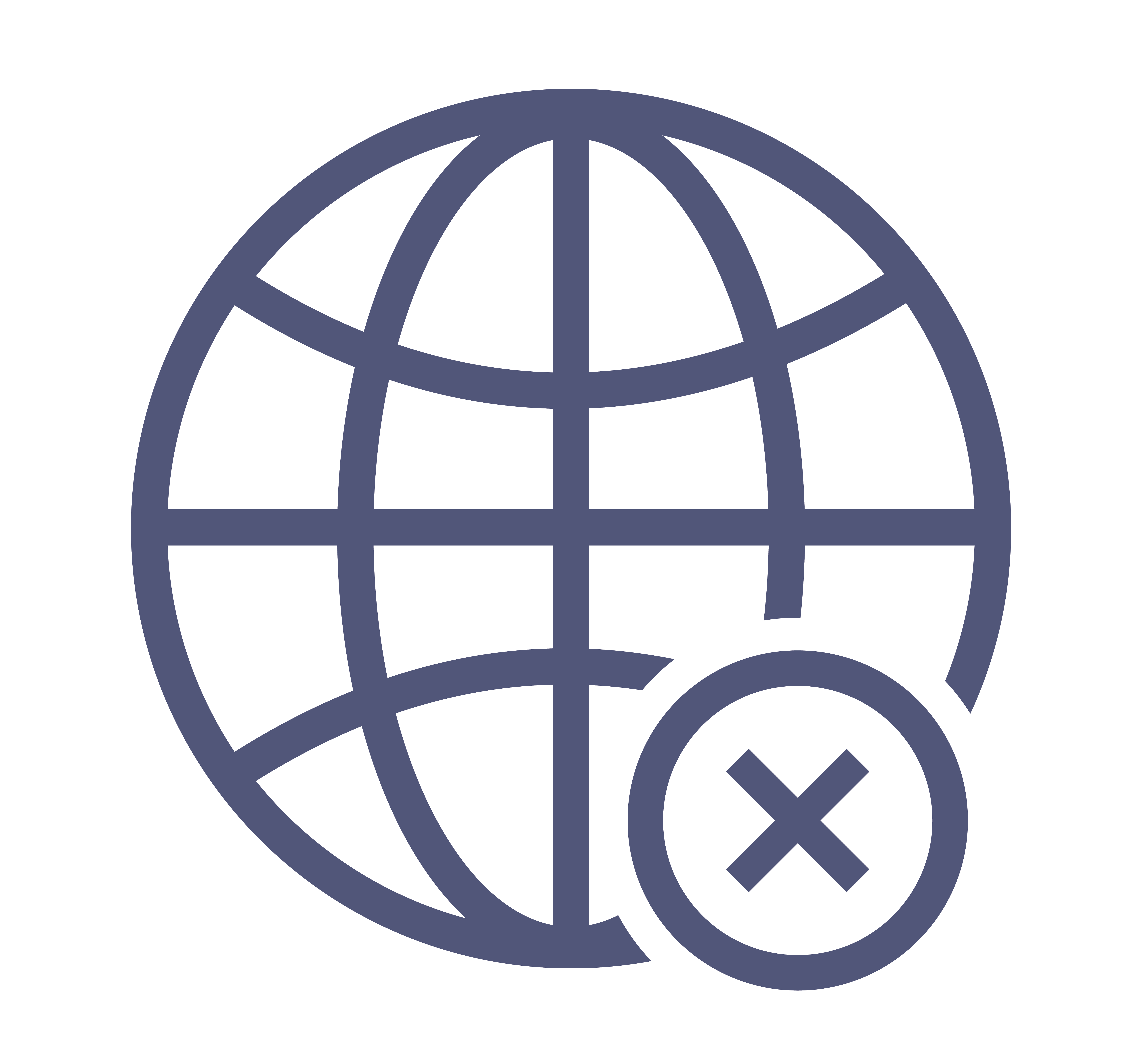 A dark blue globe icon with a small X in the bottom right corner