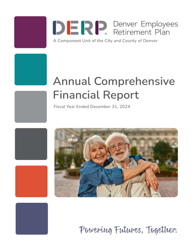 The cover of the DERP 2024 Annual Comprehensive Financial Report (ACFR). The cover has a title and a couple embracing.