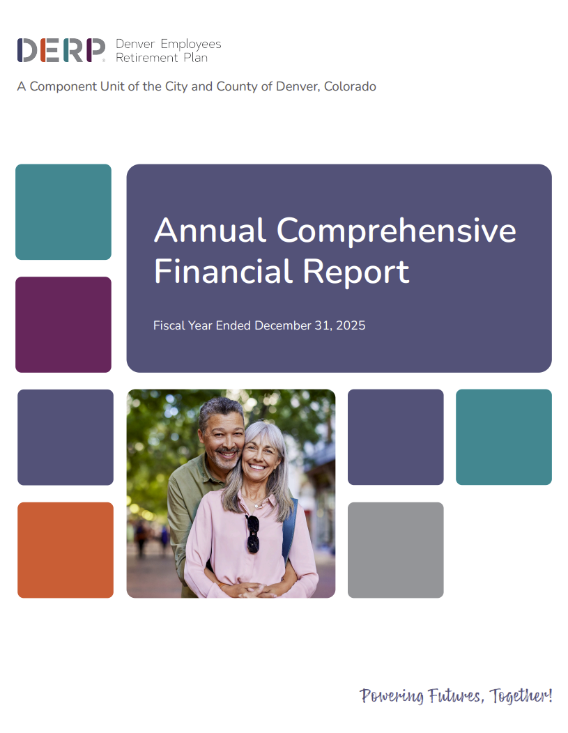 The cover of the DERP 2024 Annual Comprehensive Financial Report (ACFR). The cover has a title and a couple embracing. 